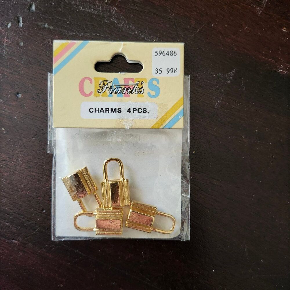 Vintage Frank's Nursery & Crafts Gold Tone Padlock Charm Pendants 4 PCS Taiwan